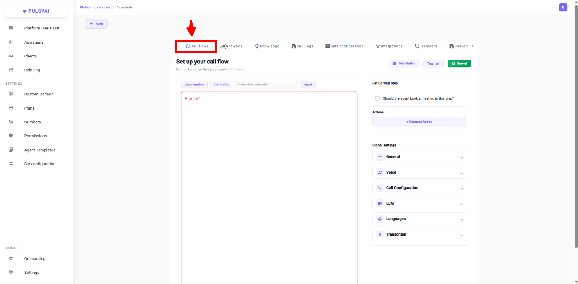 Call Flows tab