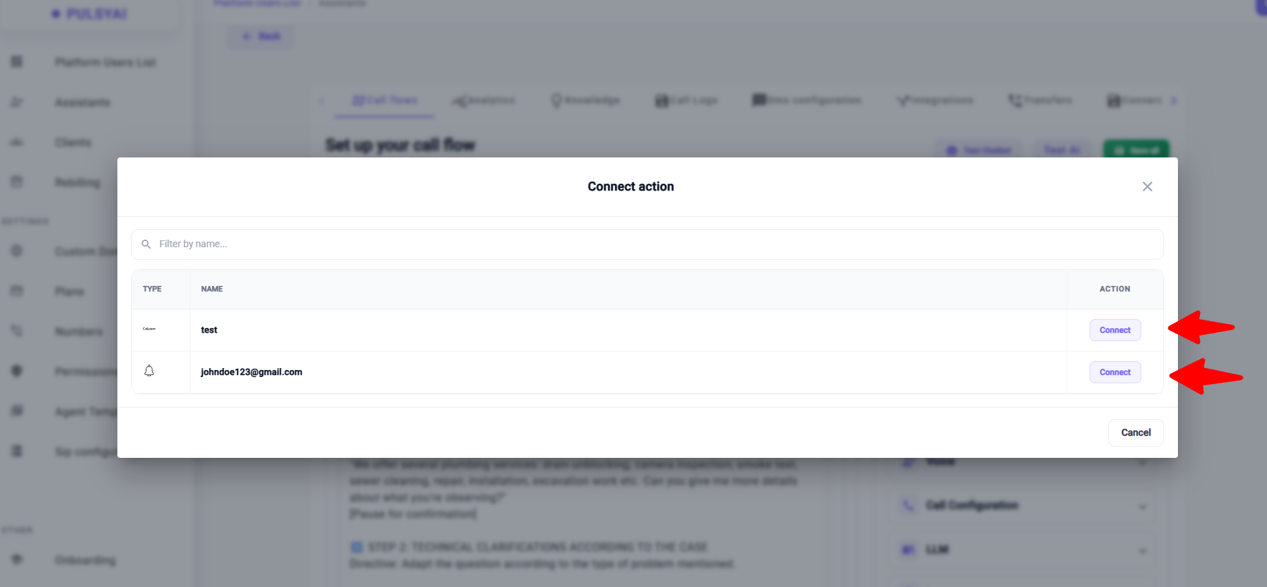 Select integration and connect