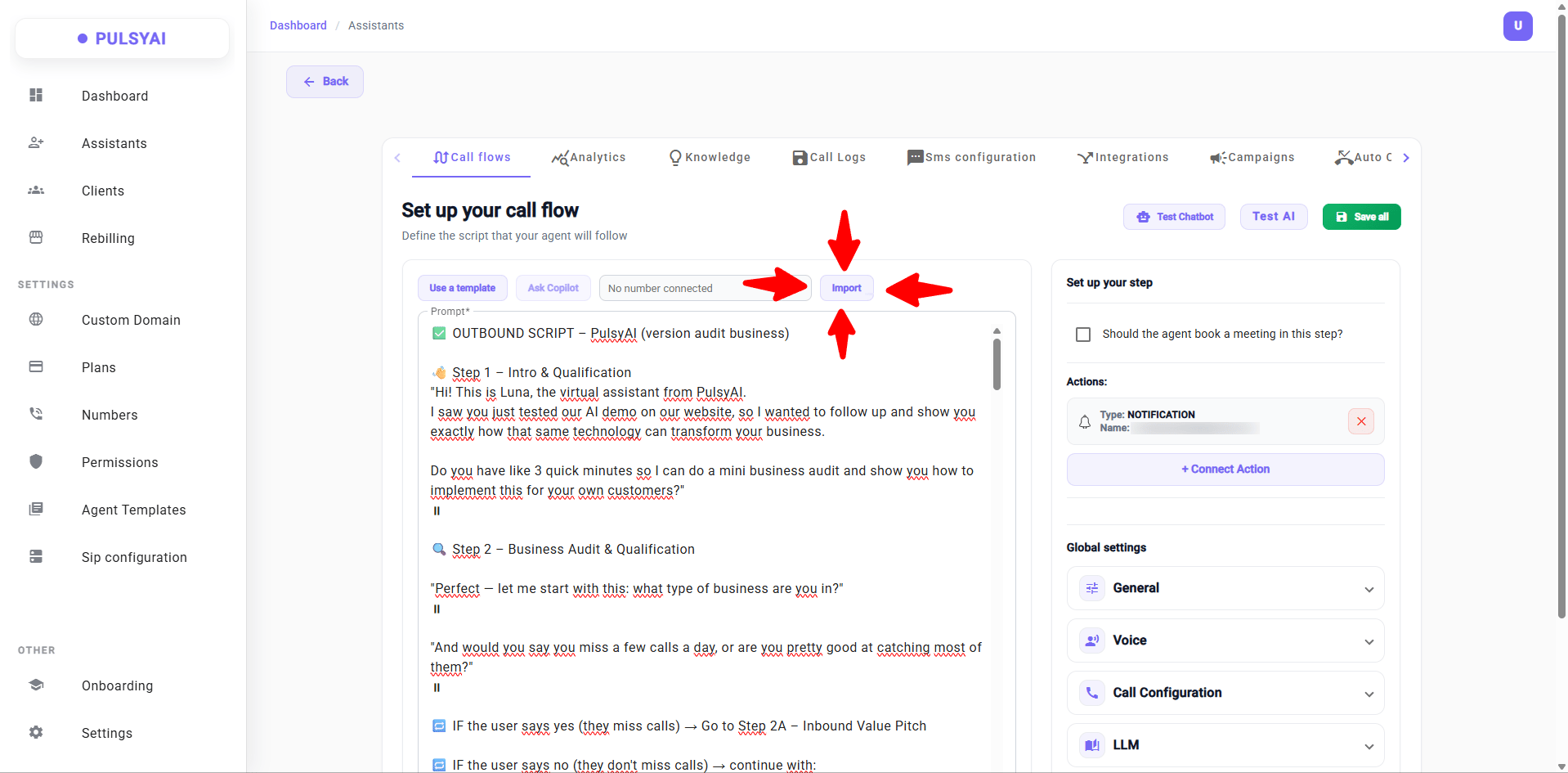 Phone number import from Call Flows tab