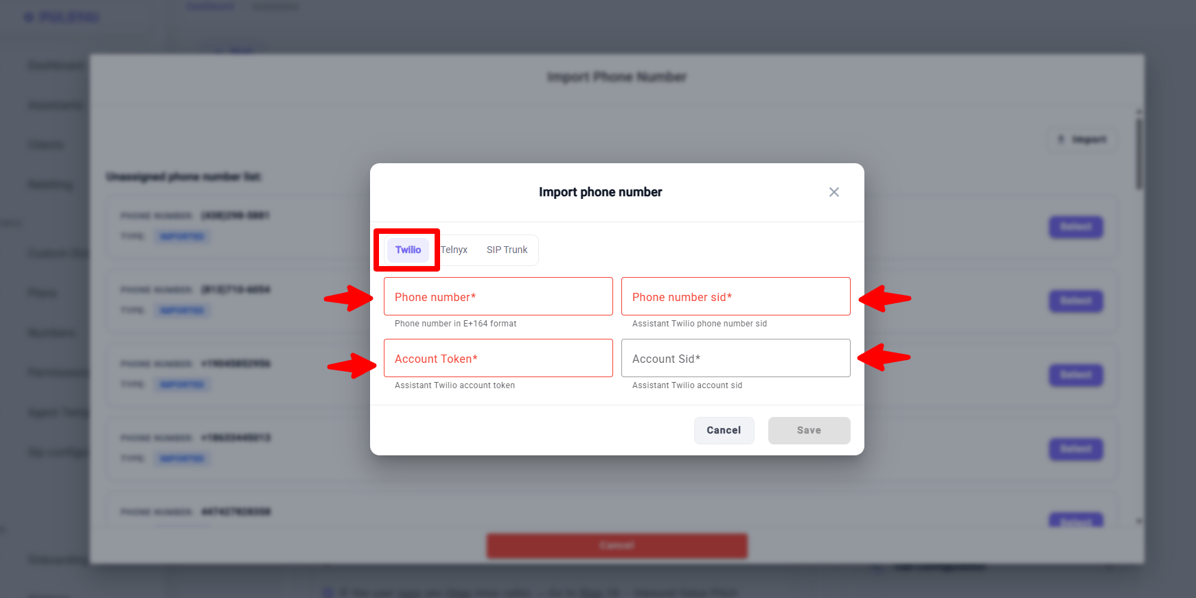 Twilio import modal