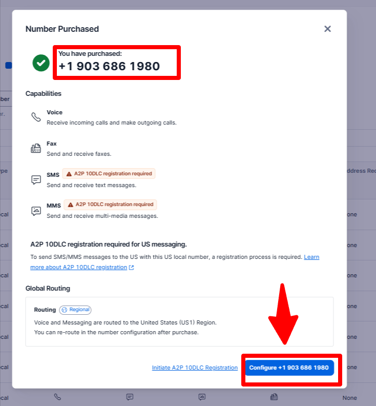 Twilio — Active numbers list