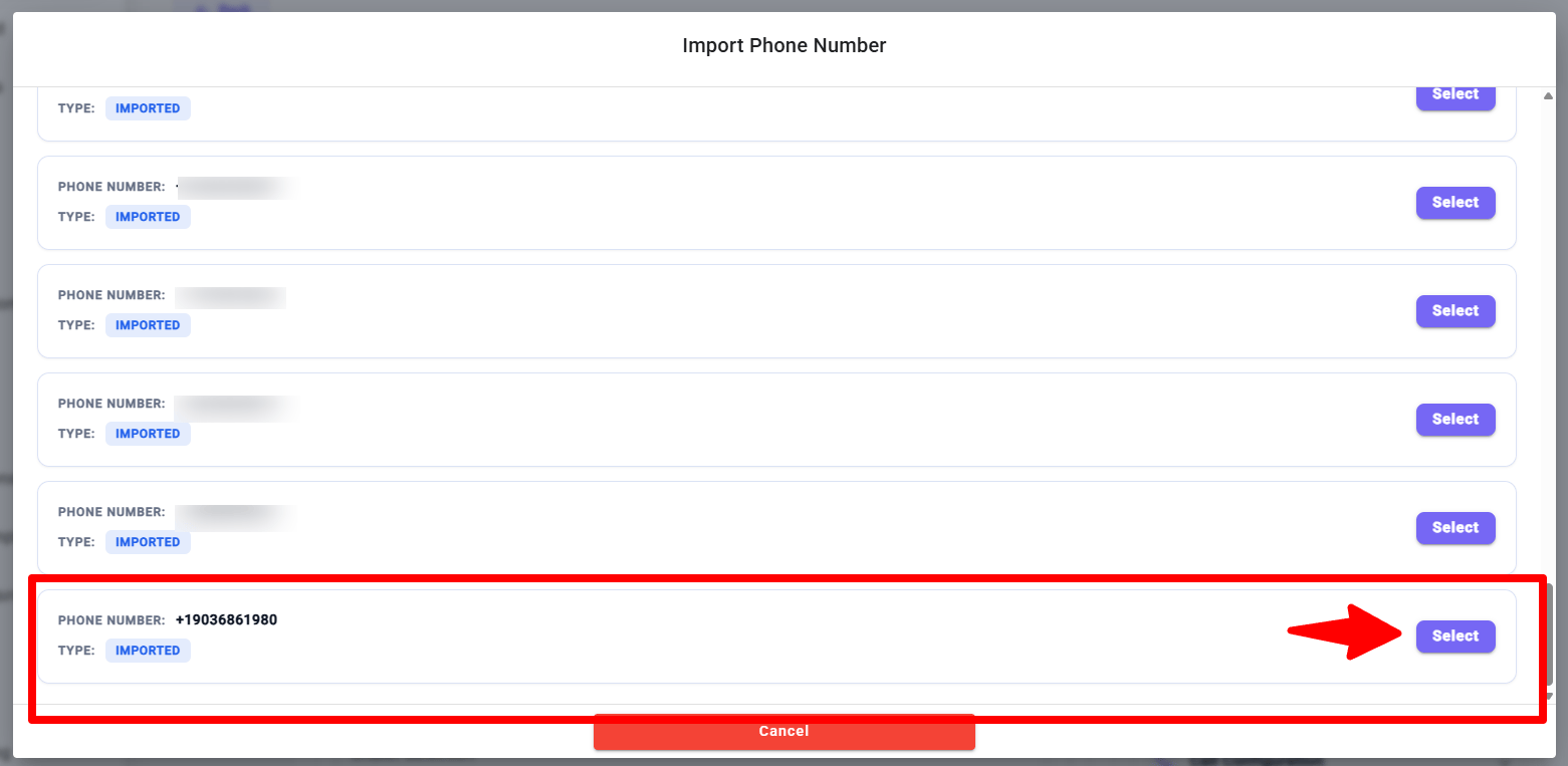 PulsyAI — Select and assign the imported number