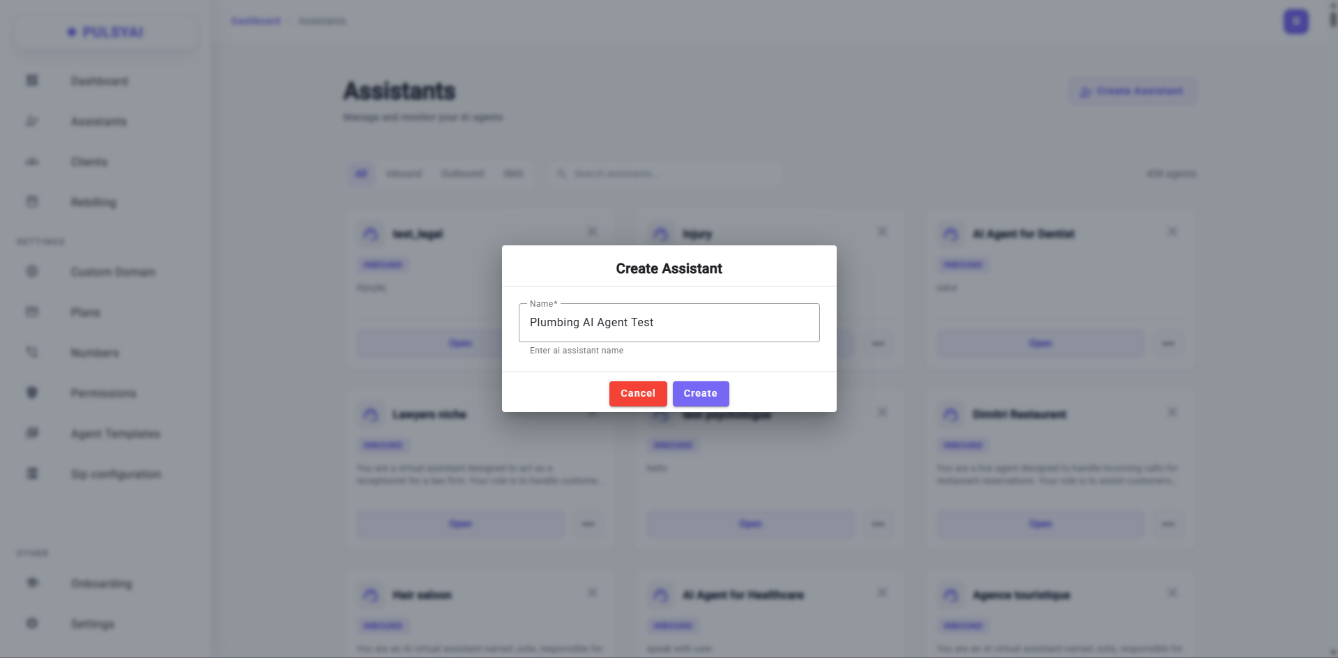 Create Assistant — name your agent