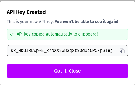 API Key Created