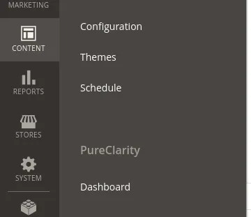 PureClarity Dashboard Menu item under the Content section