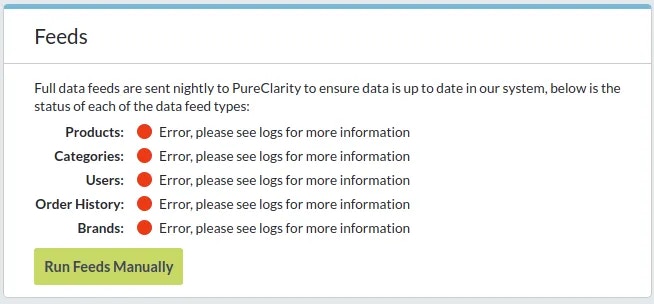 Feeds box showing error status for all feeds