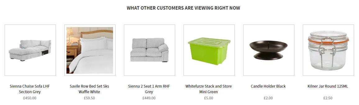 Example of a zone showing personalized product recommendations