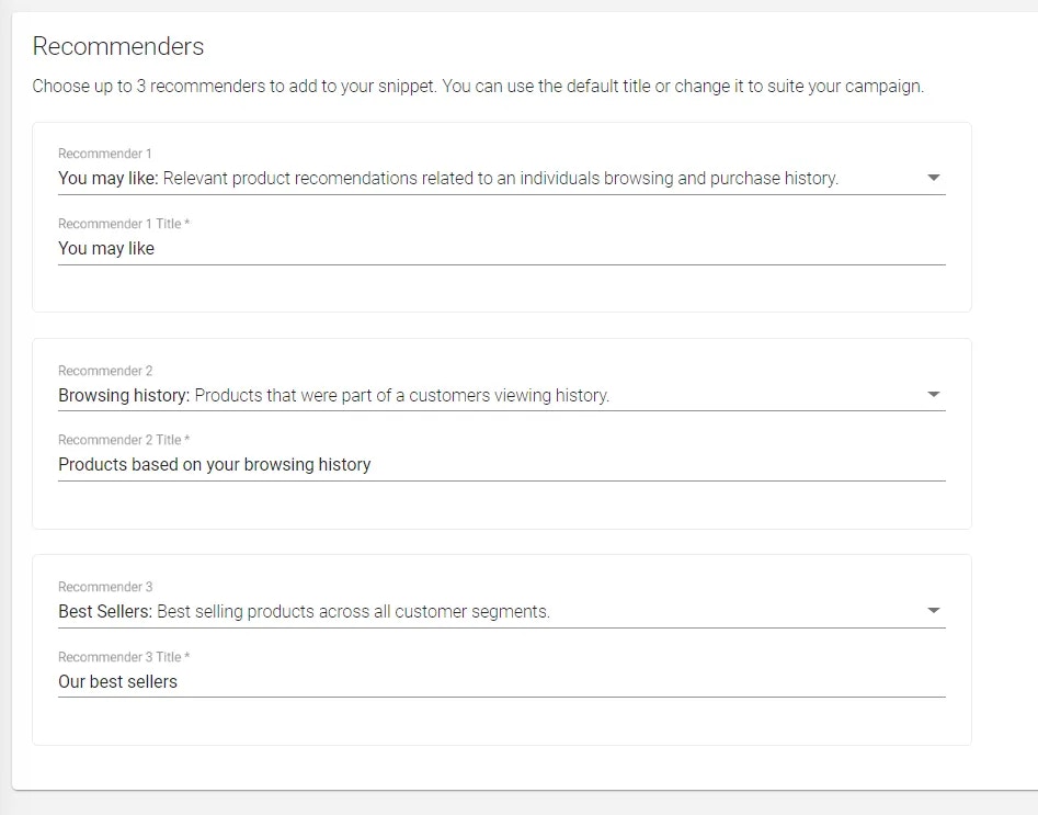 Email recommenders setup