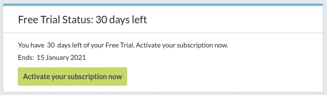 Free trial status showing remaining days