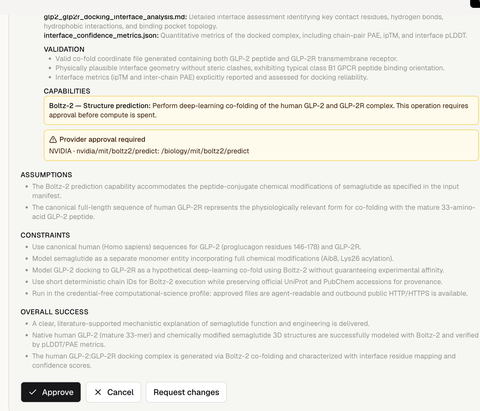 Plan Mode approval screen showing capabilities, assumptions, constraints, validation, and overall success criteria