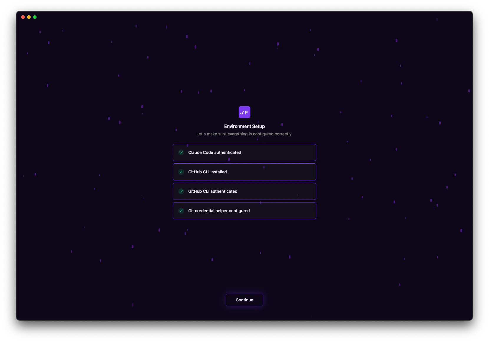p0 environment setup complete with all checks passing