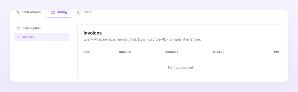 Invoices tab