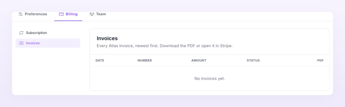 Invoices tab