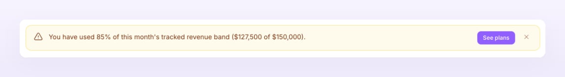 Banner at 85% of the tracked revenue band