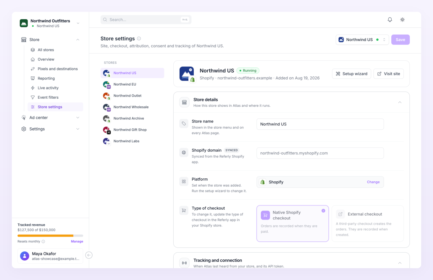 Store settings page