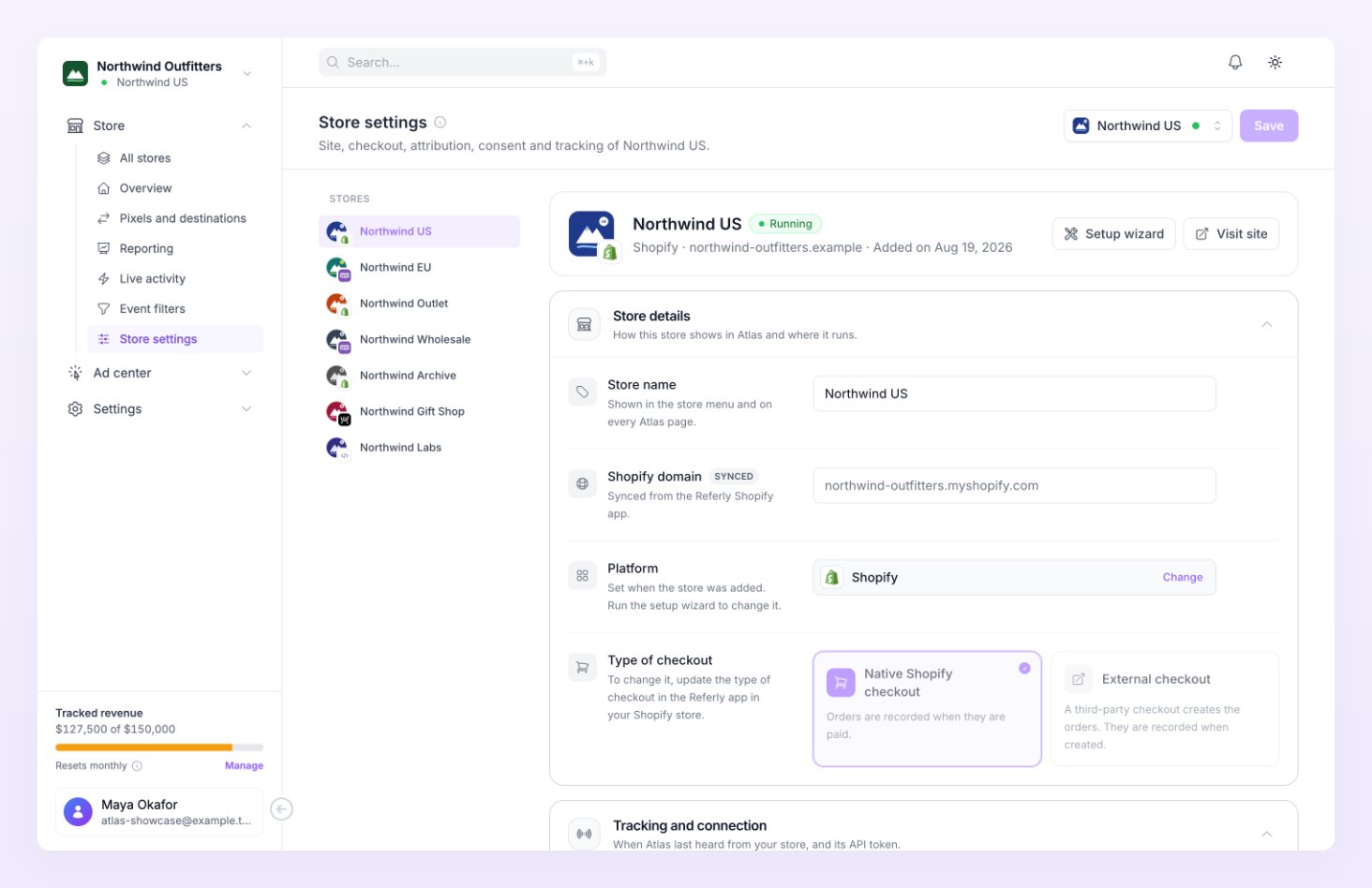 Store settings page