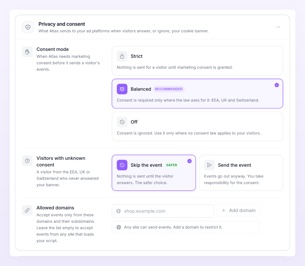 Privacy and consent section