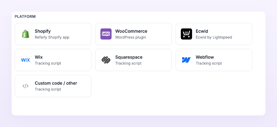 The seven platform tiles of the Add a store wizard