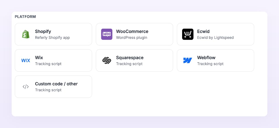 The seven platform tiles of the Add a store wizard