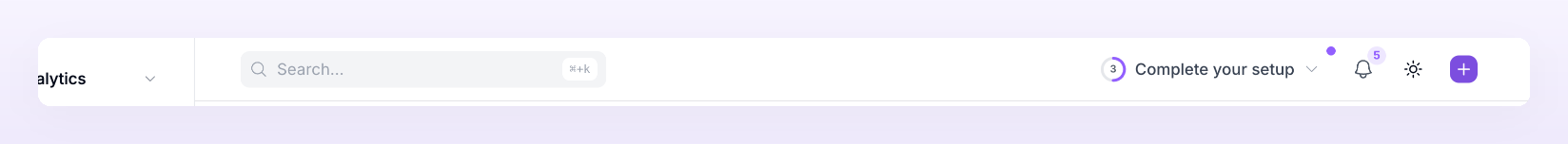 Top bar of the dashboard with the Search box and its Cmd+K shortcut hint