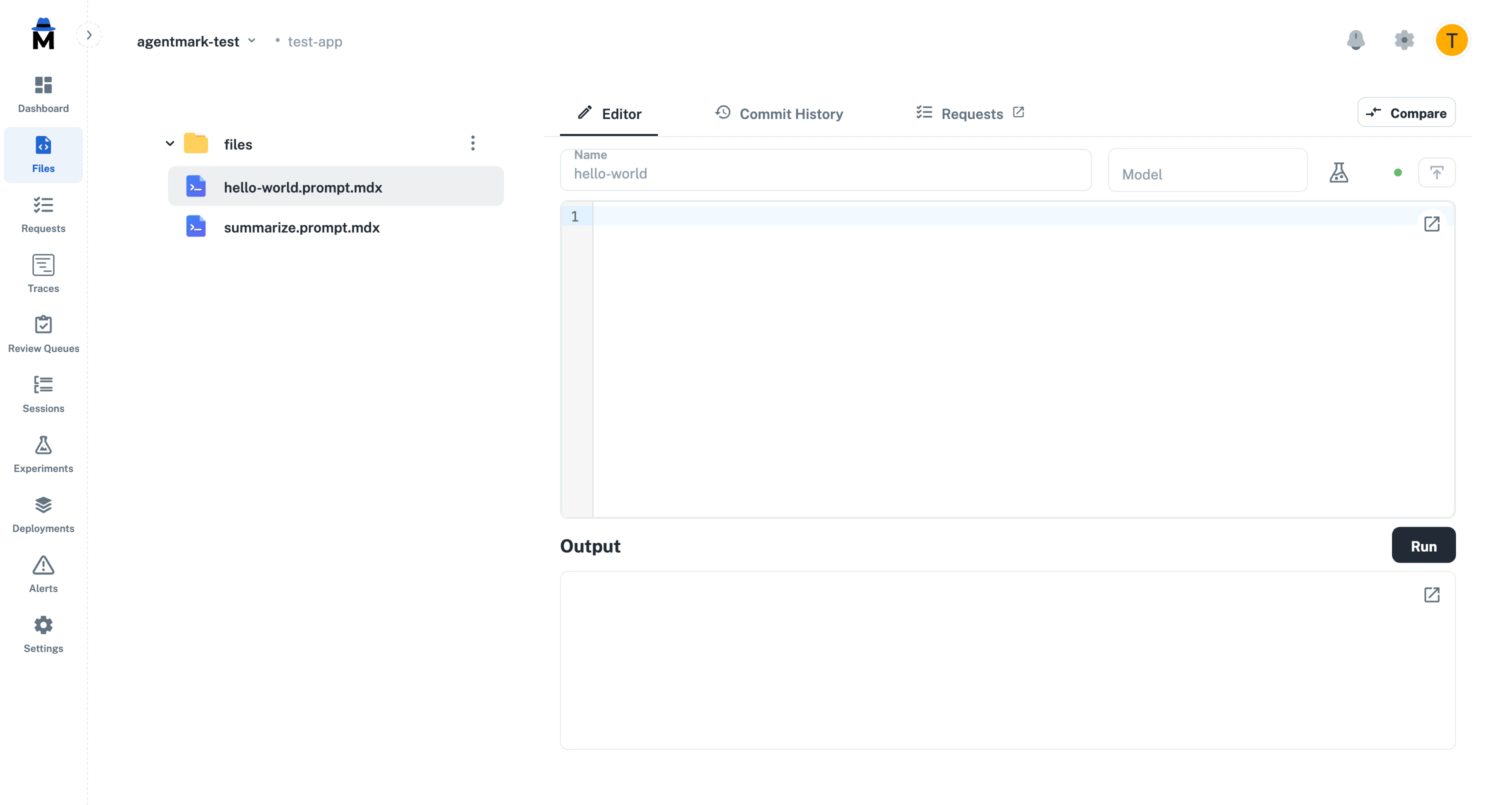 Compare button in the prompt editor