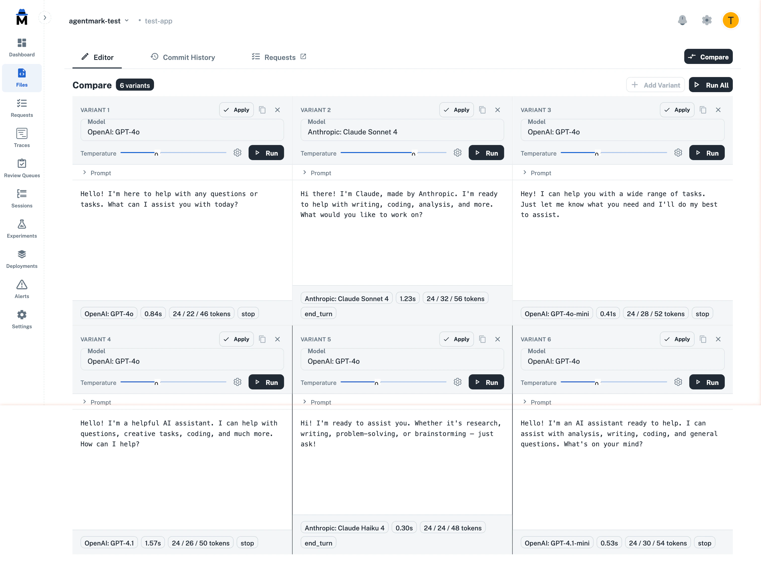 Six variants in a 3x2 grid layout