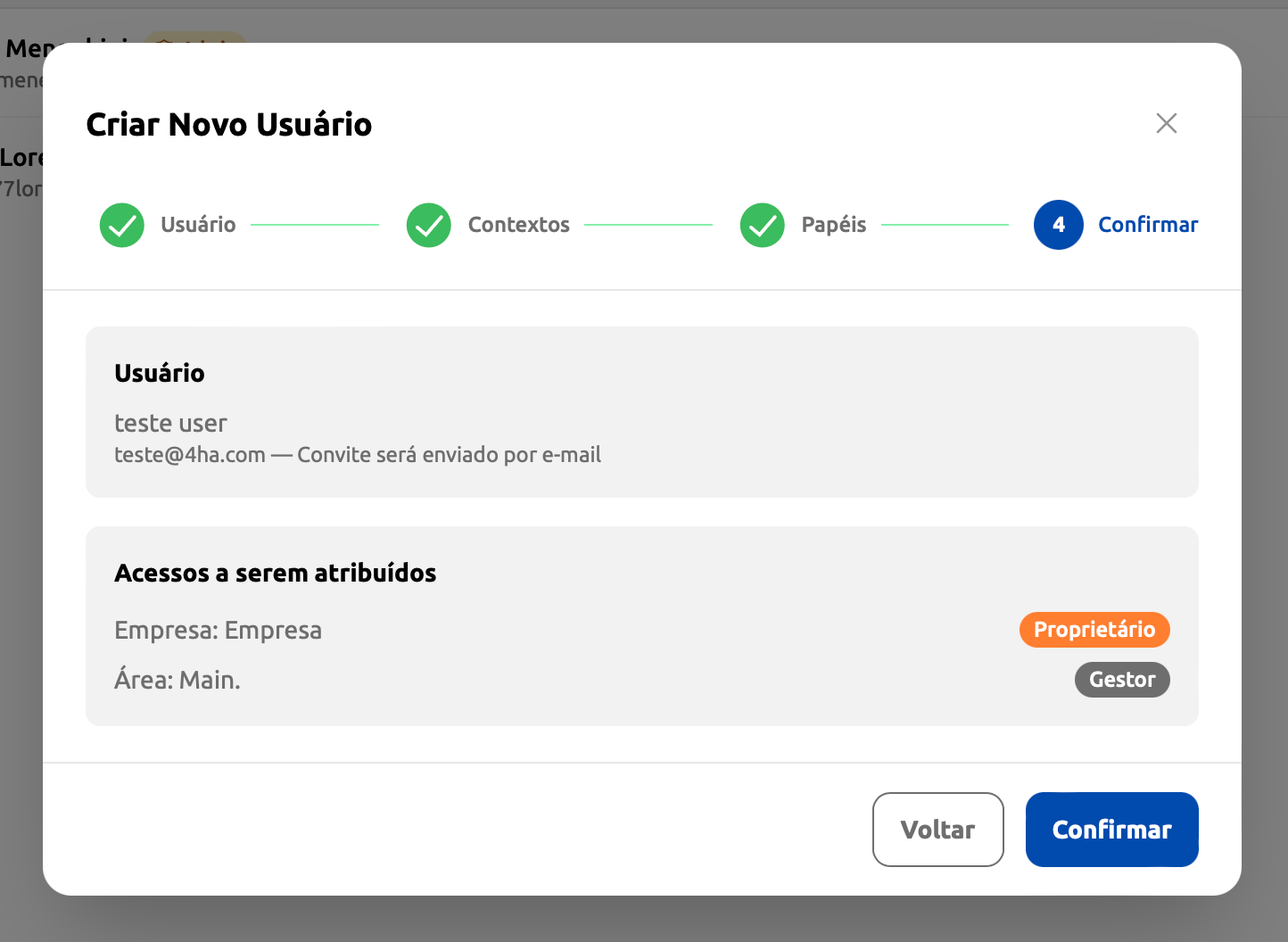 Wizard etapa 4 — Confirmar
