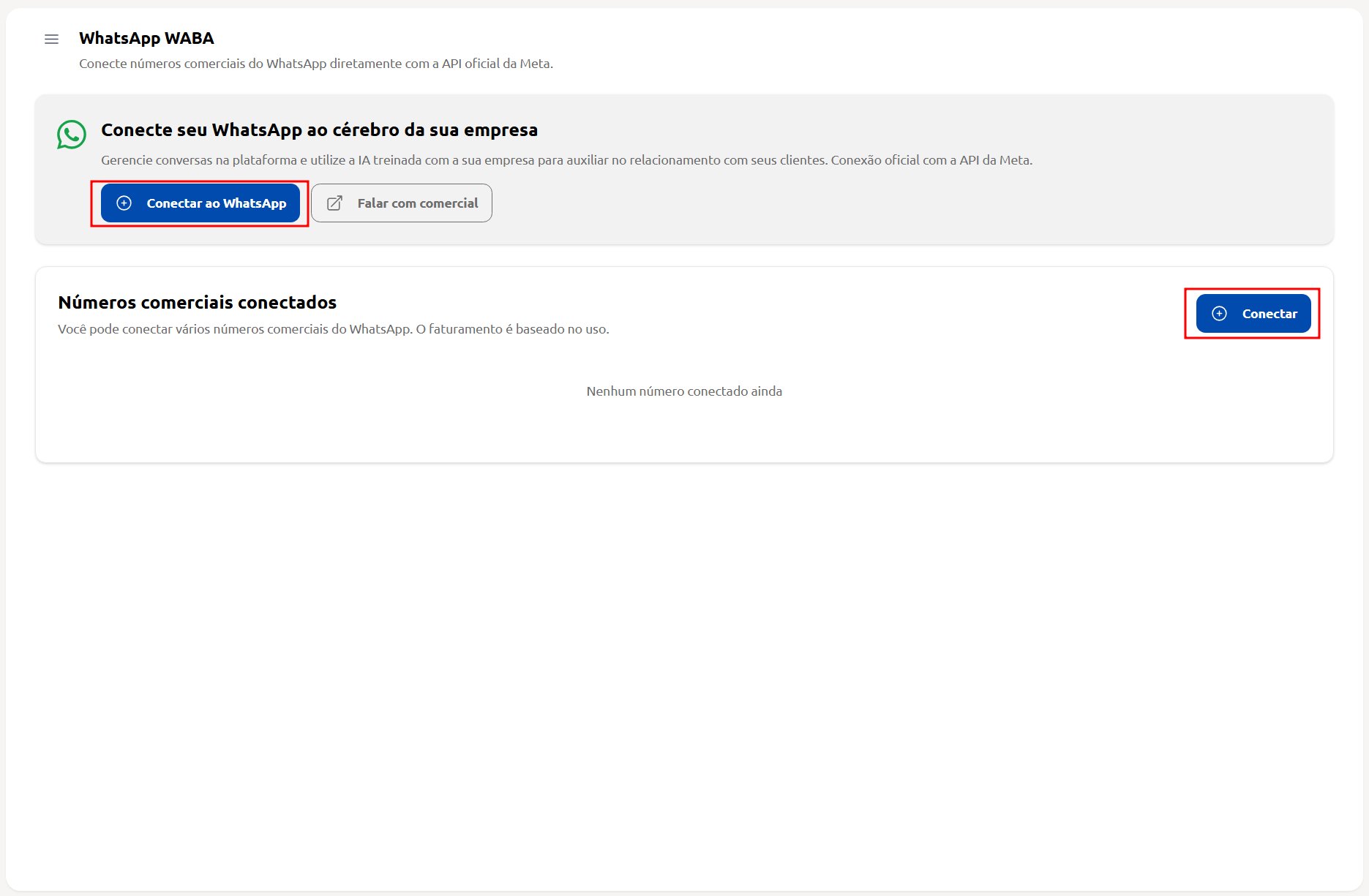 Card WhatsApp Business (WABA) na lista de canais