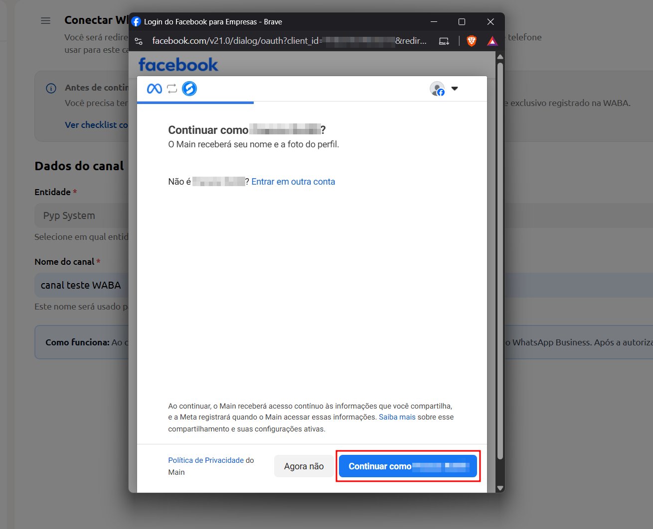 Embedded Signup da Meta. etapa 1
