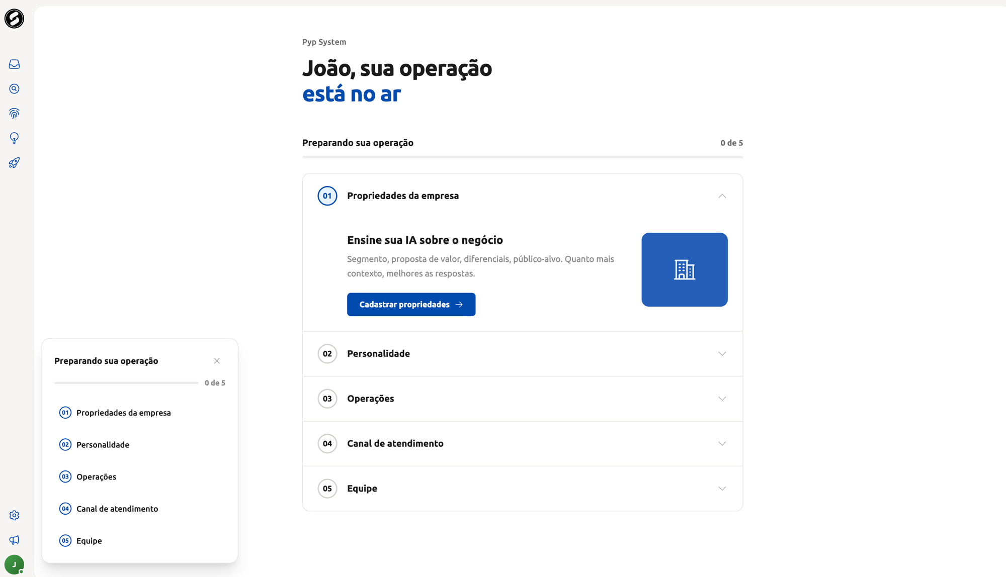 Assistente de configuração inicial do Talk AI