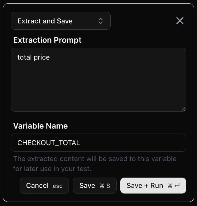 Extract and Save step interface