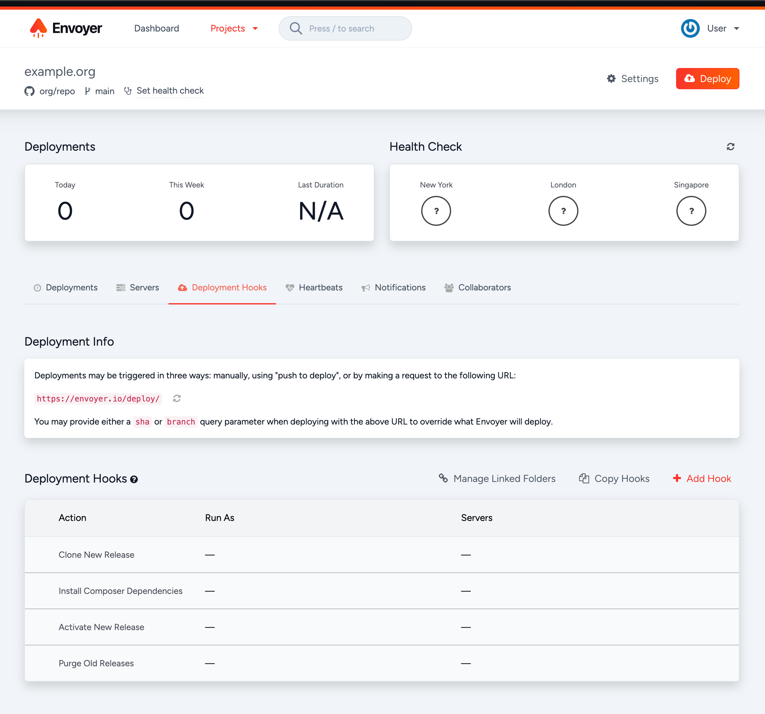 Deployment Hook page