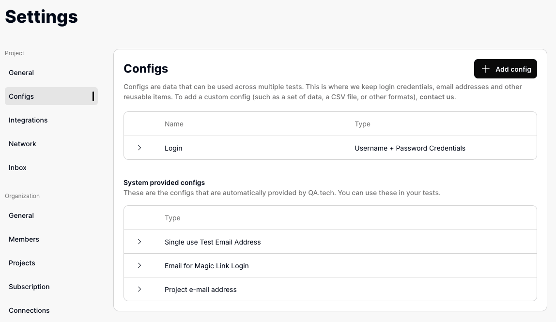 Configs screenshot