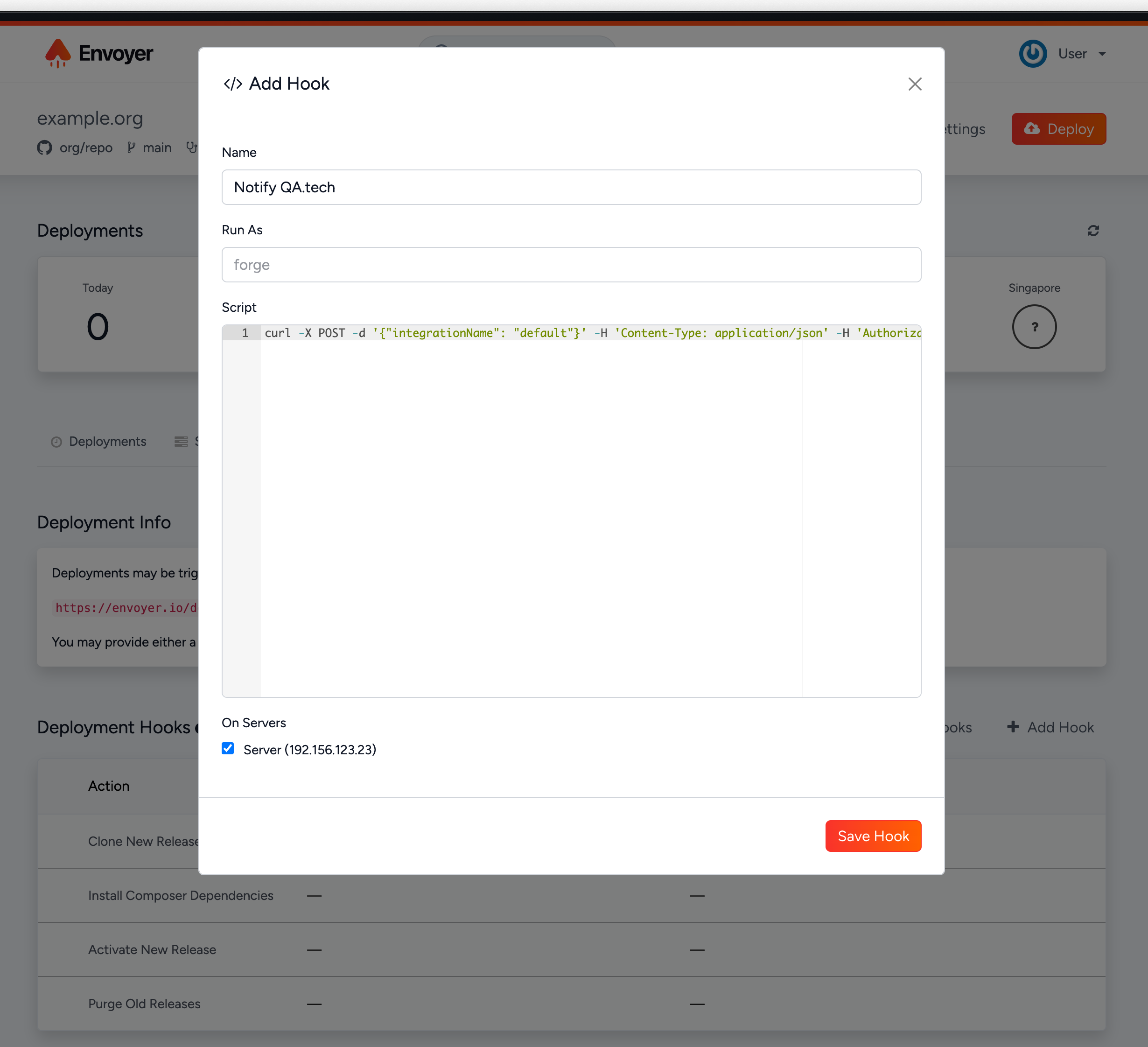 Add Hook Modal
