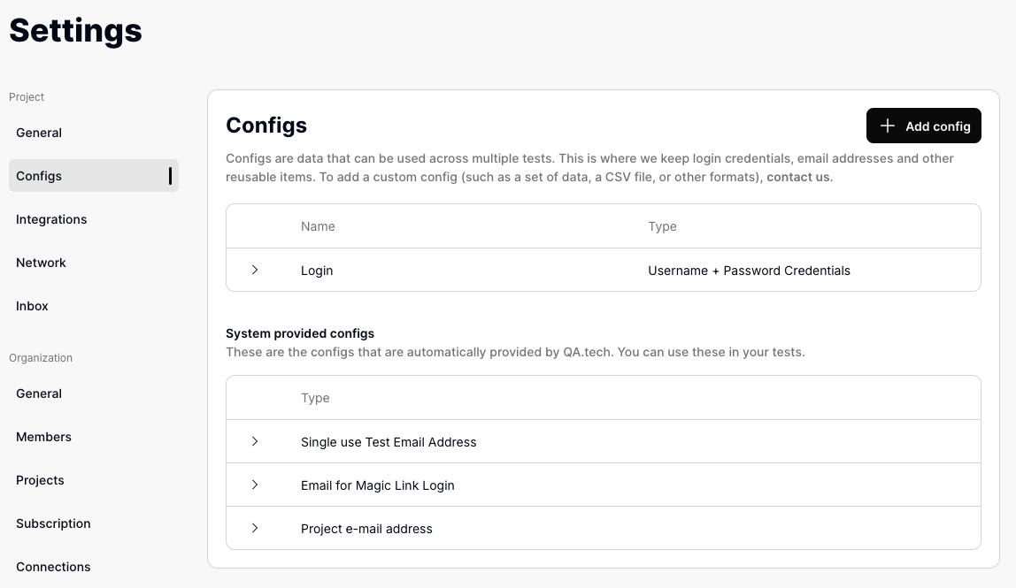 Configs screenshot