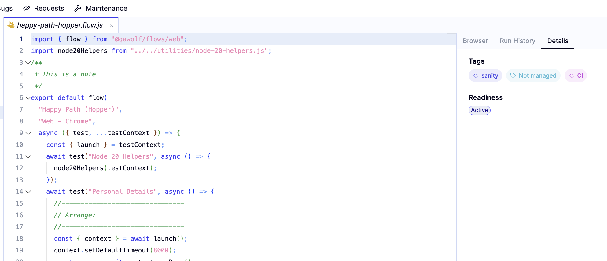 Run steps with timing in the Details tab