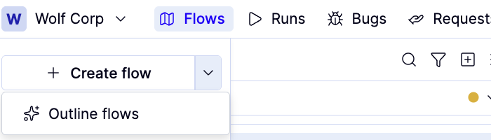 The Outline flows drawer next to the Create flow button