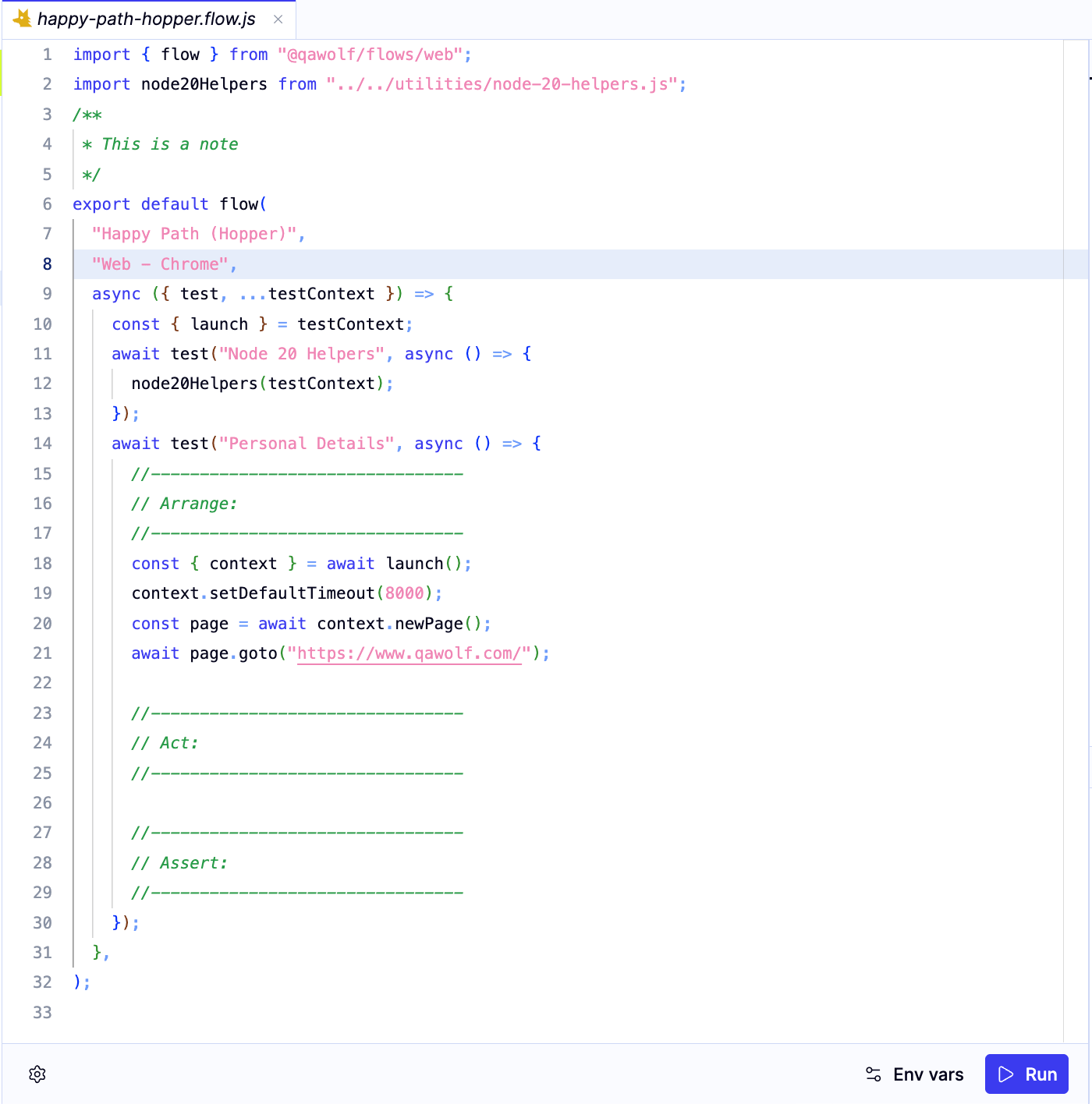 A flow running in the IDE