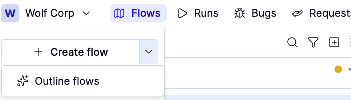 The Outline flows drawer next to the Create flow button