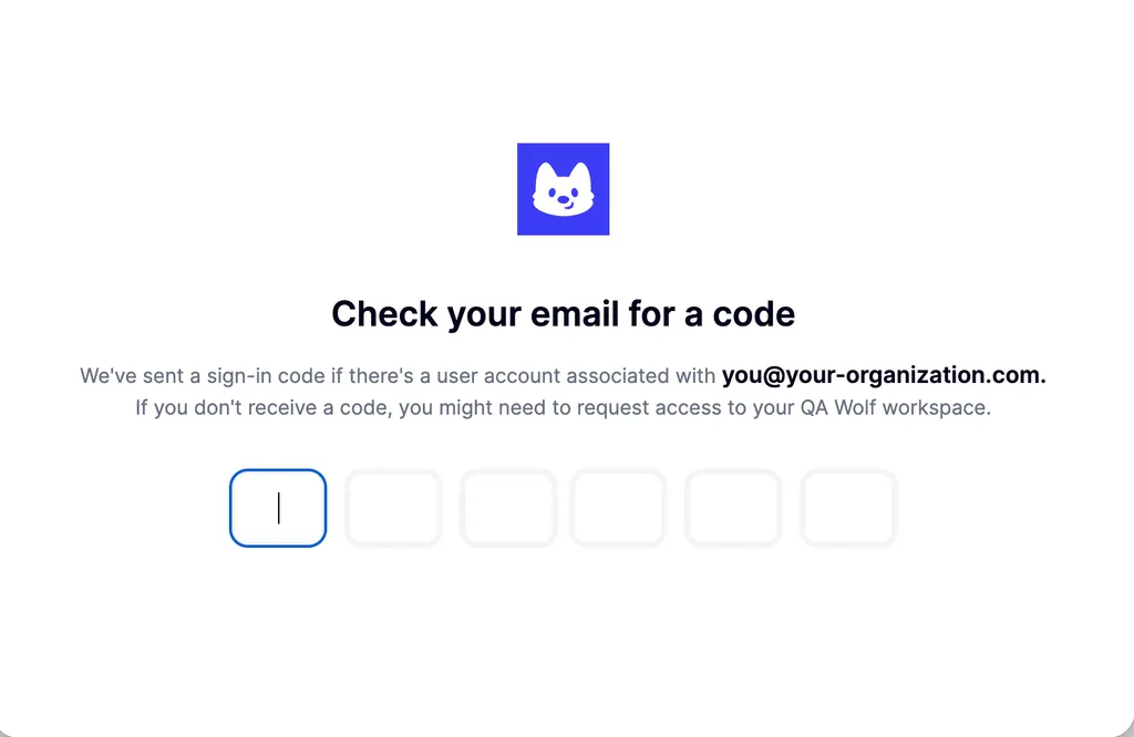 Screenshot of the QA Wolf login page