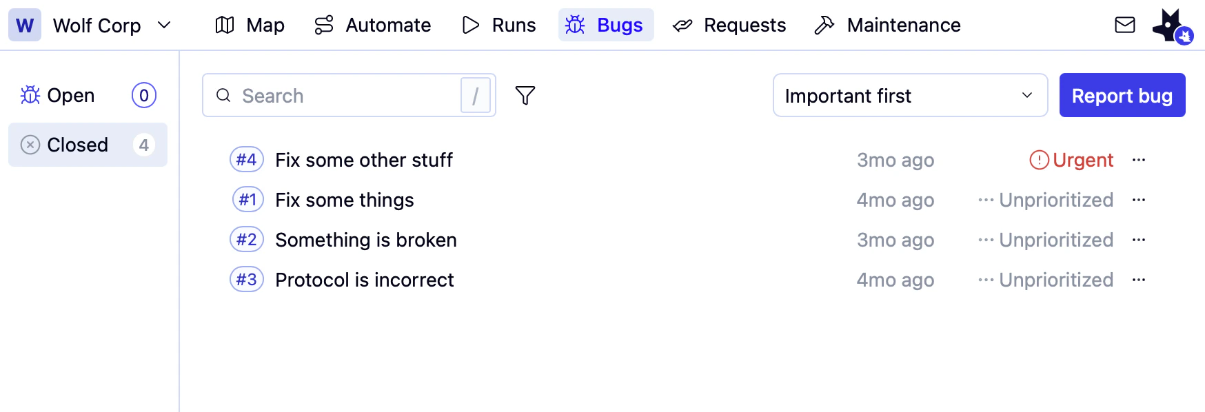 Bug Report List
