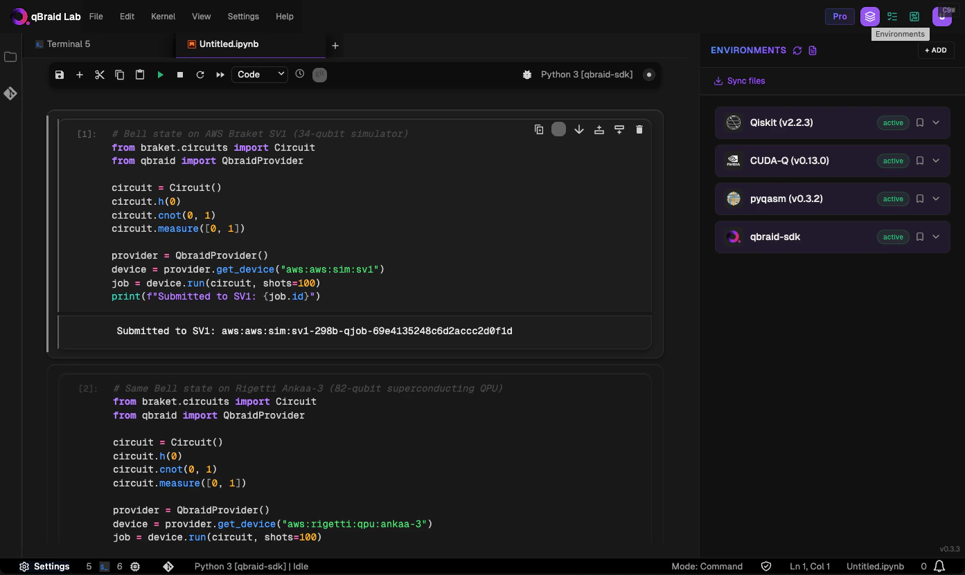 Environment Manager sidebar showing installed environments