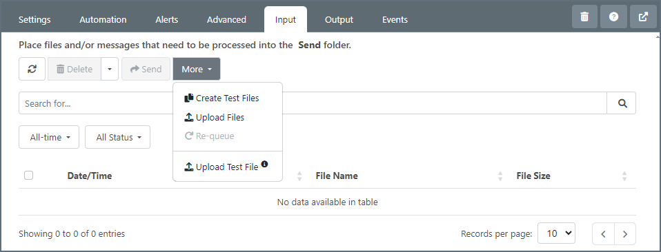 Upload Files option on the X12 connector Transactions tab