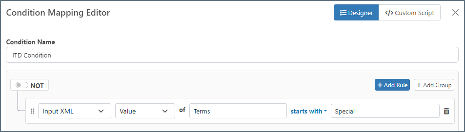 Mapping condition editor for the ITD element