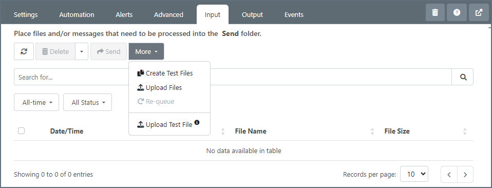 Upload Files option on the X12 connector Transactions tab
