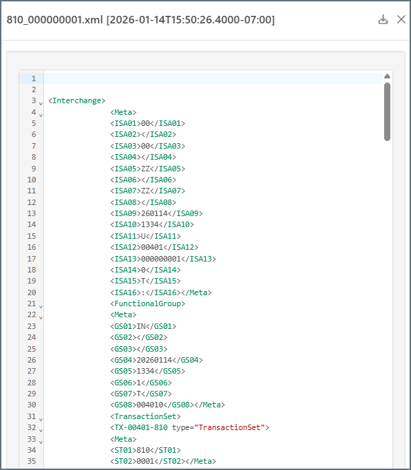XML output from the Excel connector