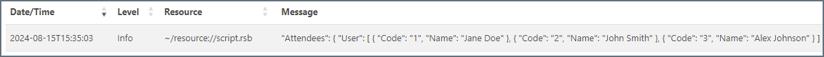 jsonsubtree result in the Activity log