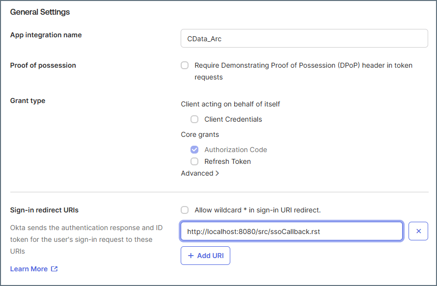 Redirect URI configuration in Okta
