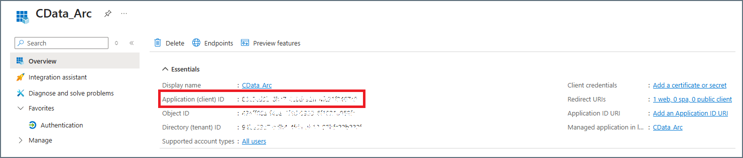 Application client ID in Azure app registration