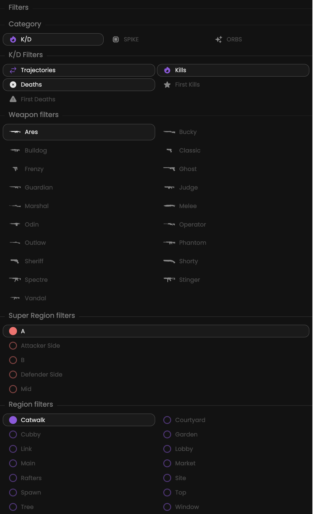 Map minimap K/D filters